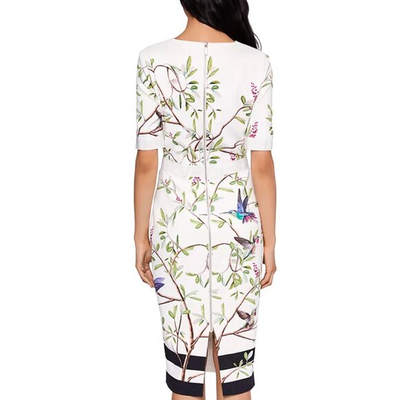 Ted Baker EVRELY HIGHGROVE Hummingbird Branch Blossom Sheath Midi Dresss, TD 0 - Picture 7 of 16